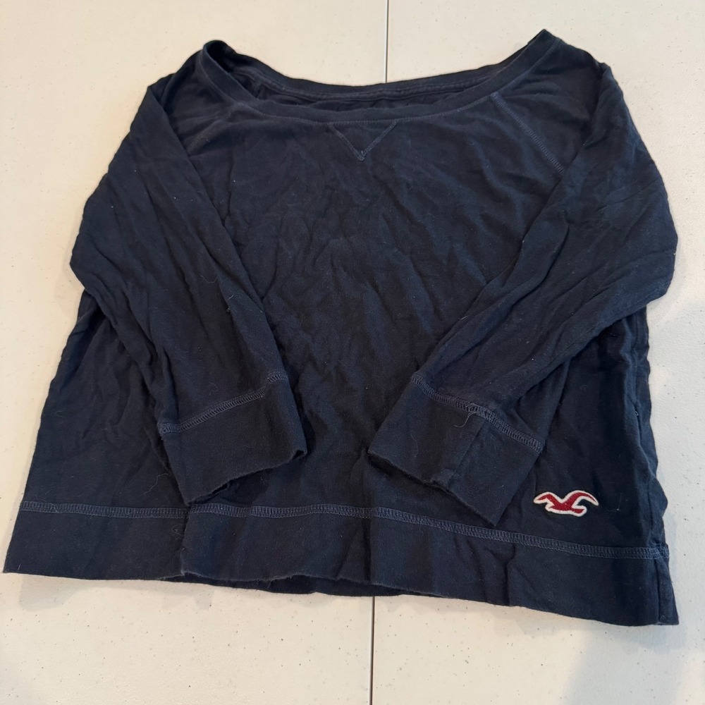 Y2K Preppy Hollister 3/4 Sleeve Scoop Neck Women Small Navy Blue Raglan Tee Mall